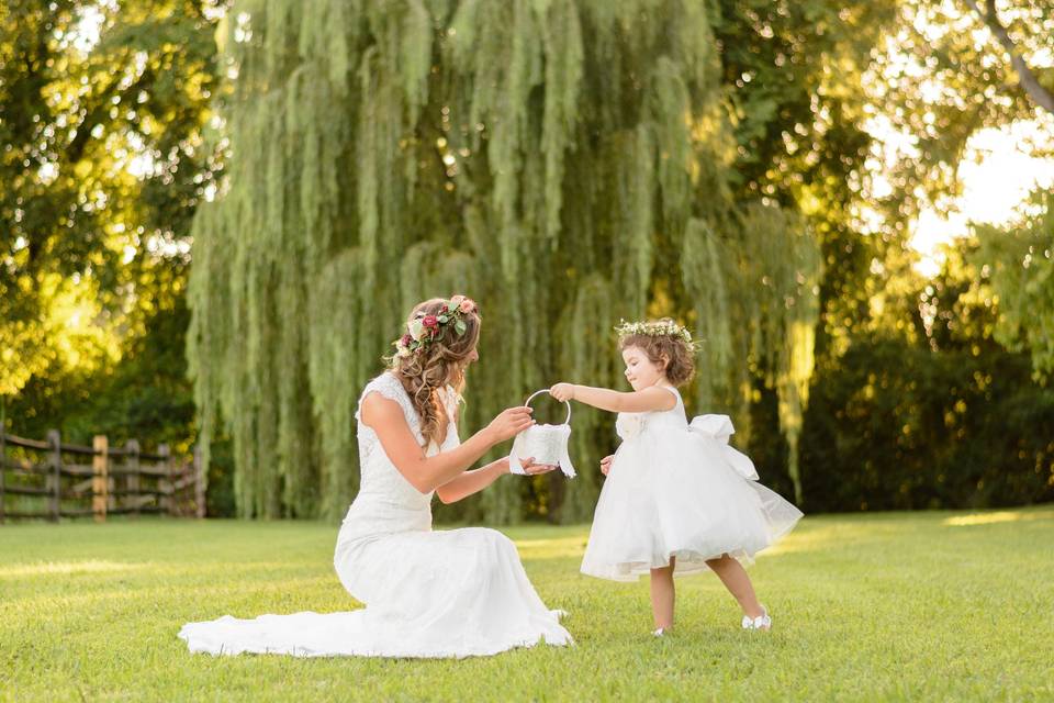 Bride and flower girl