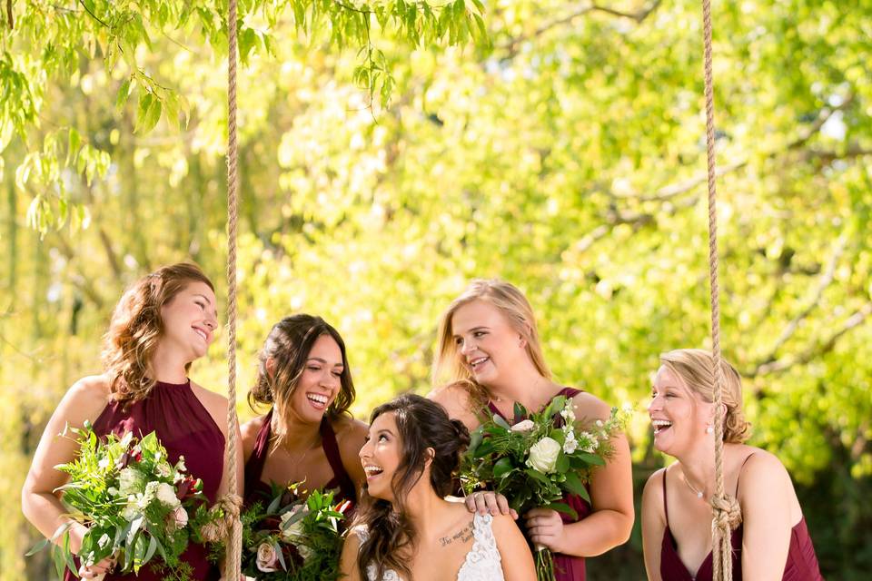 Bridesmaids on swing