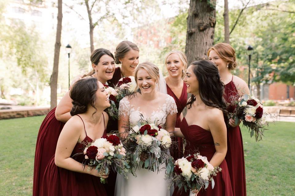 Bride and smiling girls