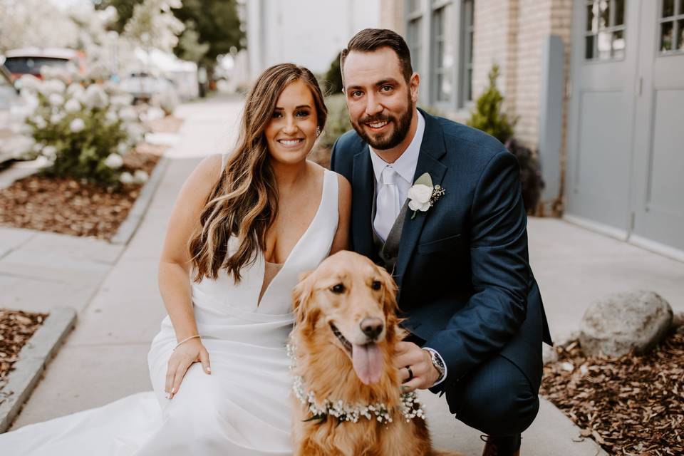 Bride and Groom and pup