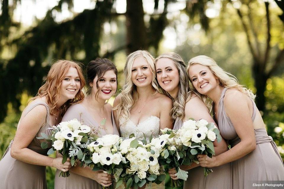 Bride and smiling girls