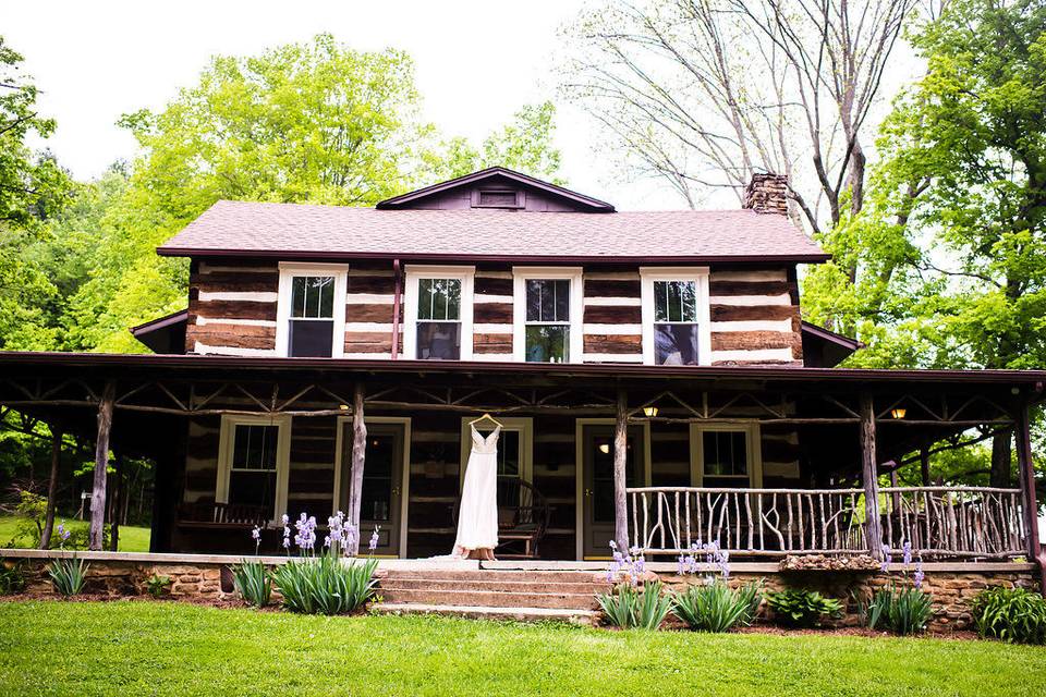 Wedding dress by the porch