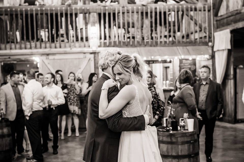 Couple slow dancing in sepia