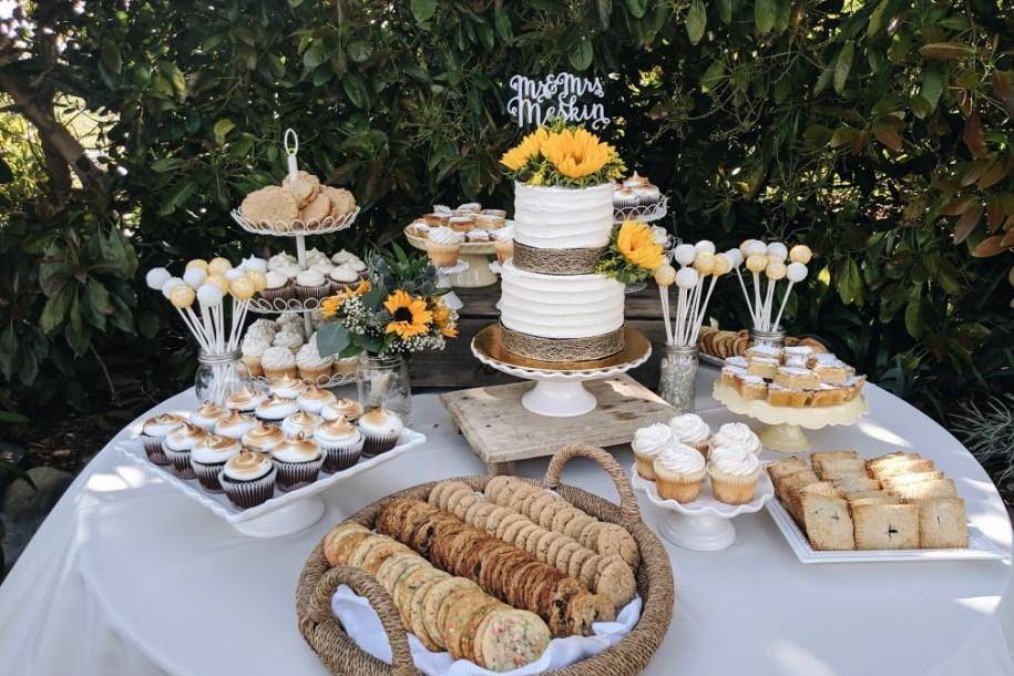 Summery wedding dessert table