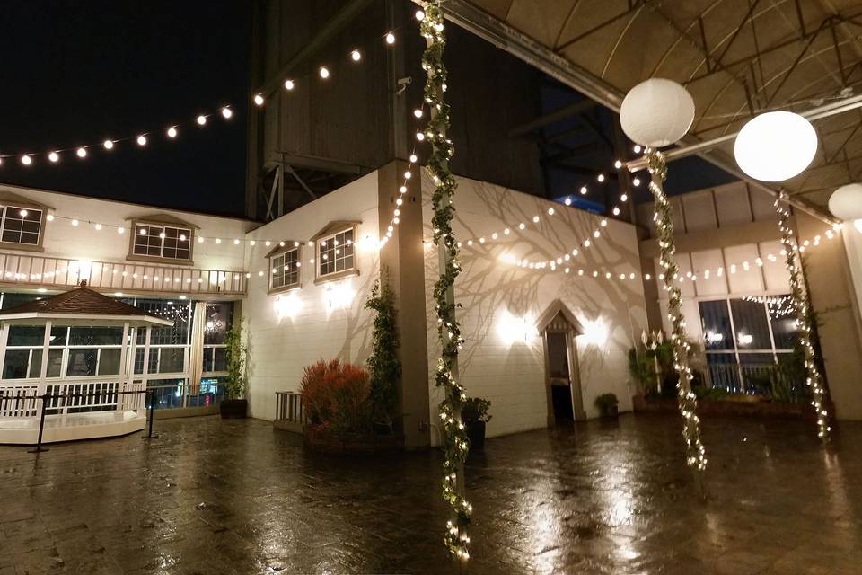 Rooftop patio at night