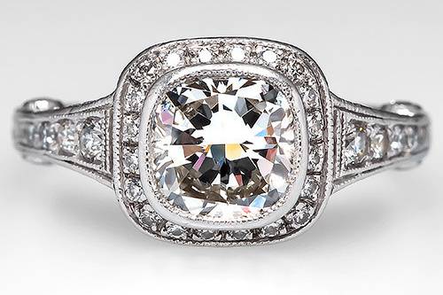GIA Cushion Cut Diamond Halo Engagement Ring Platinum
