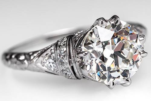 2 Carat Old Diamond Art Deco Engagement Ring Platinum