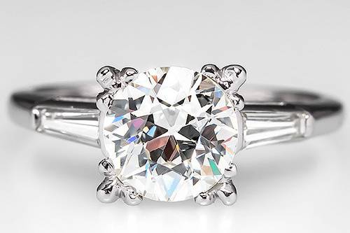 Vintage 1.5 Carat Old Euro Diamond Engagement Ring Platinum
