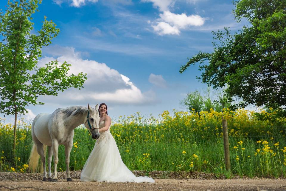 Bride riding horse