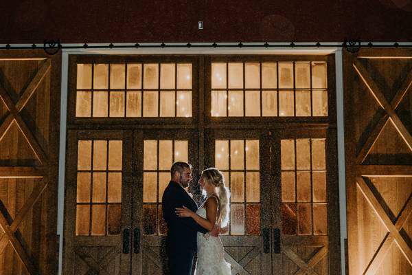 The barn doors at night