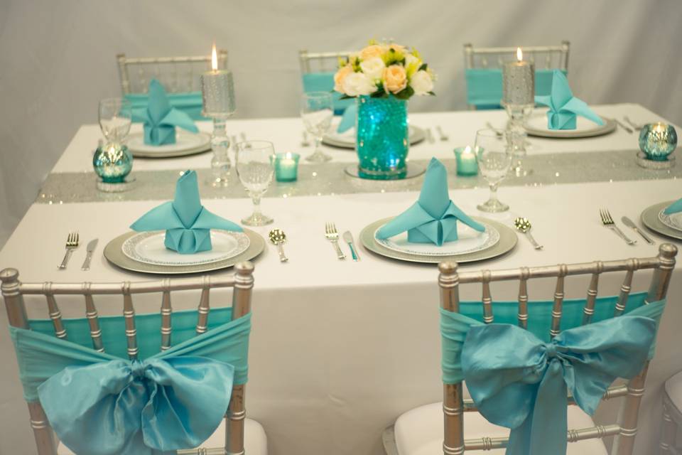 Aqua toned ribbons and bows