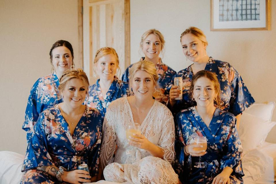 Bridesmaids and bride