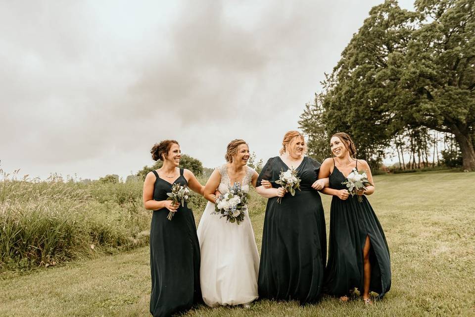 Bridesmaids and bride