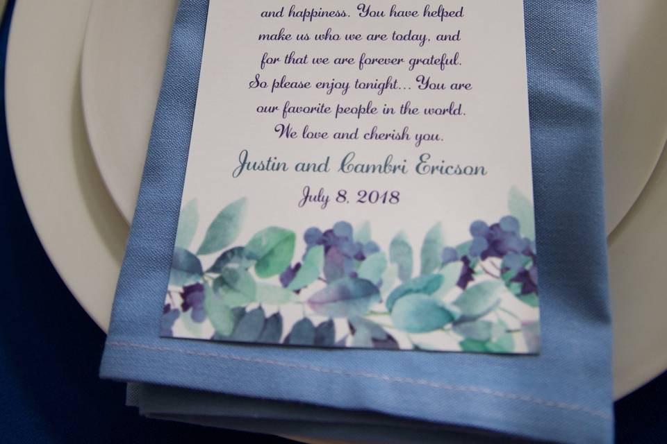 Wedding menu