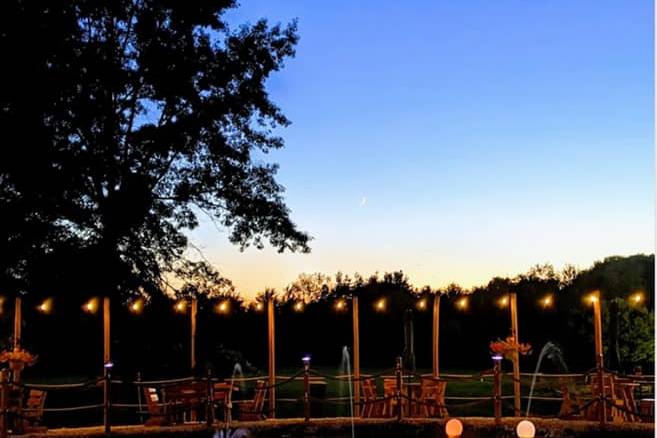 Pond seating in the evening