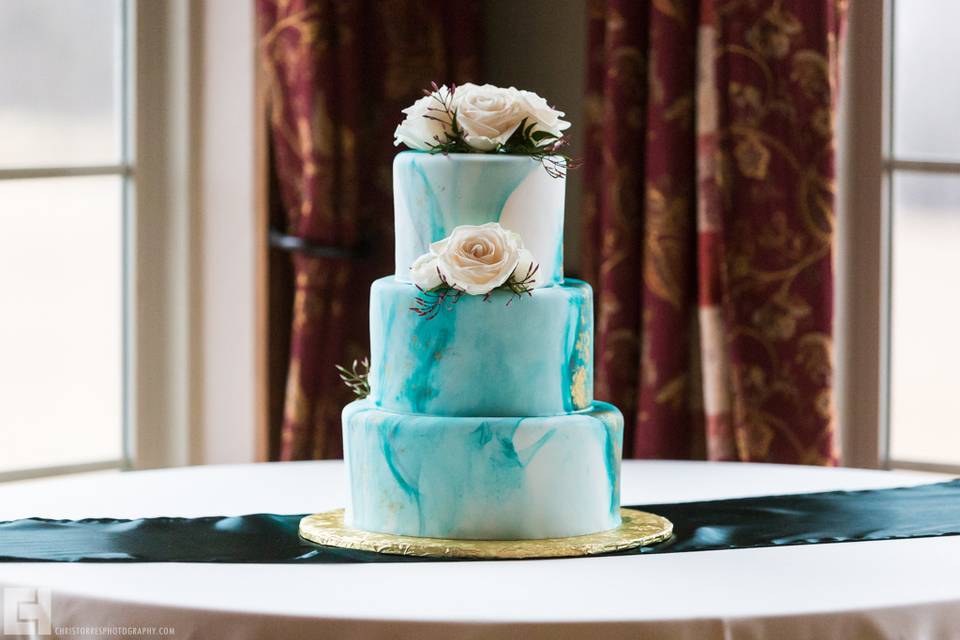 Teal marbled fondant