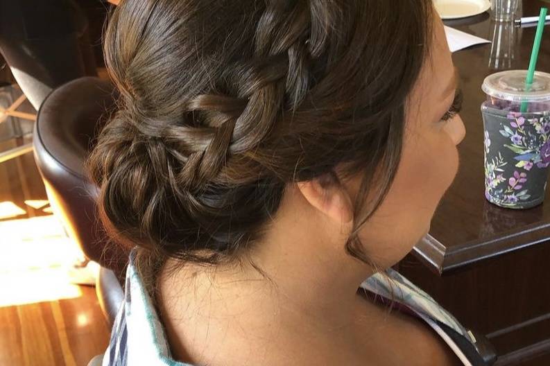 Bridesmaid side braid and bun