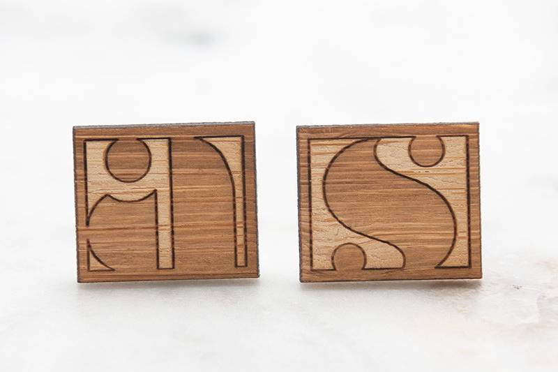 Monogrammed Square Wood Cufflinks. Perfect wedding cufflinks for groom, best man and groomsmen.  Great gift for boyfriend and husband.  Hand crafted, laser engraved on eco-friendly bamboo. Available in silver, gold and antique bronze bullet-style cufflink backs.