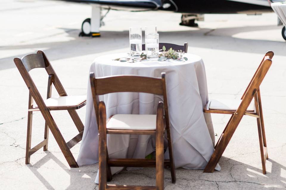 Table by the private plane