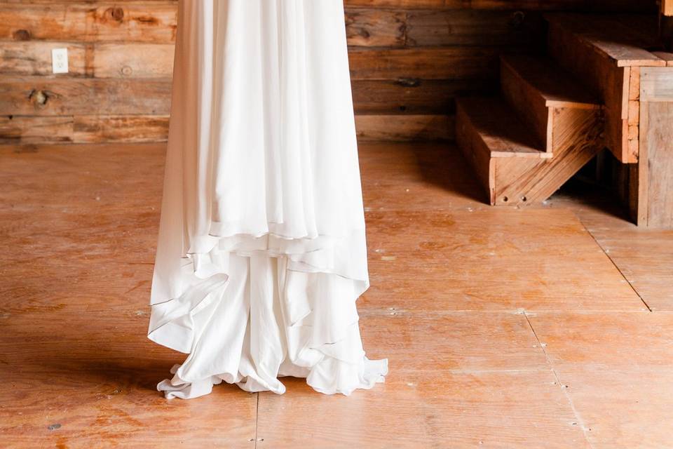 Wedding dress in the barn