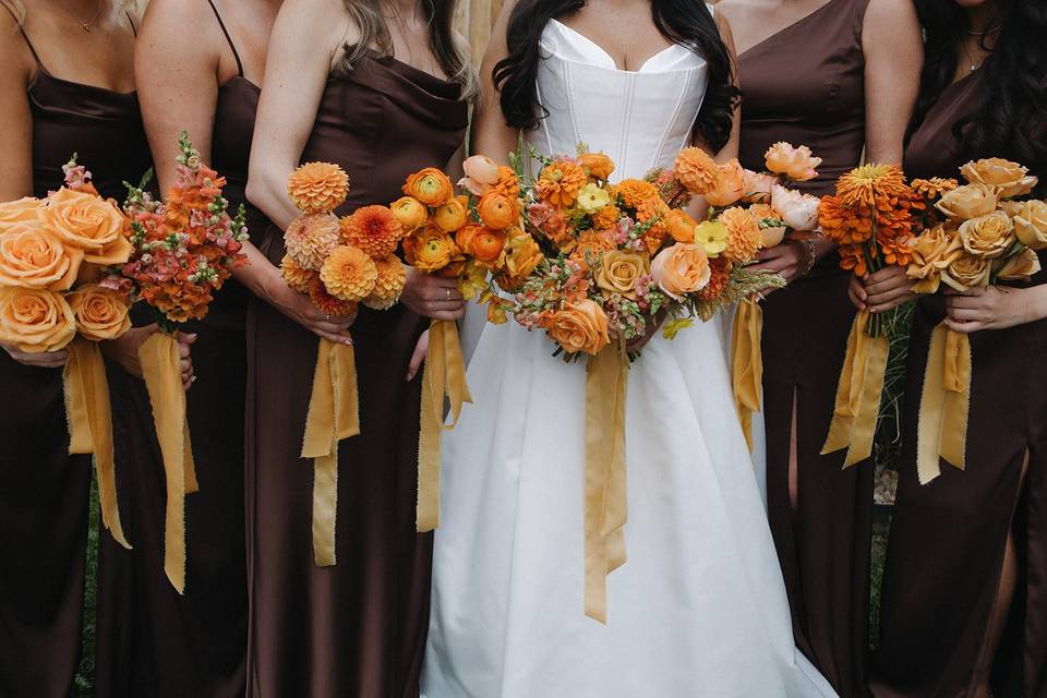 Monobloom bridesmaid bouquets