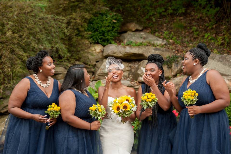 Bride with her bridesmaids