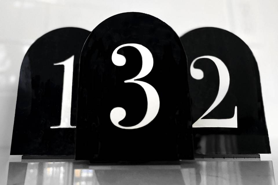 Black and white table numbers