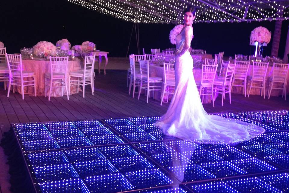 Bride under Fairy lights