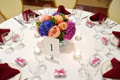 Table setting with floral centerpiece