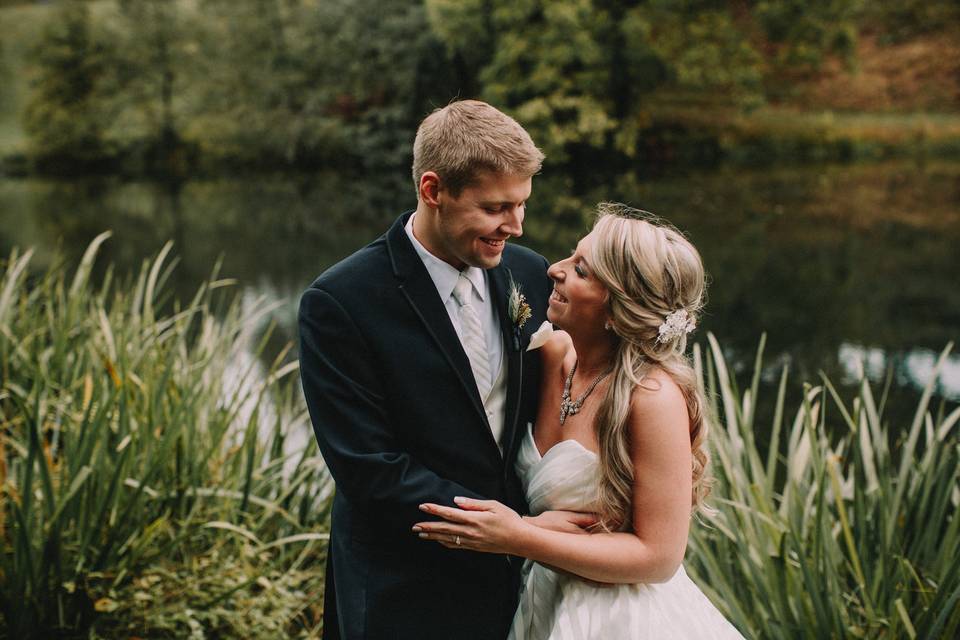 Newlyweds by the lake