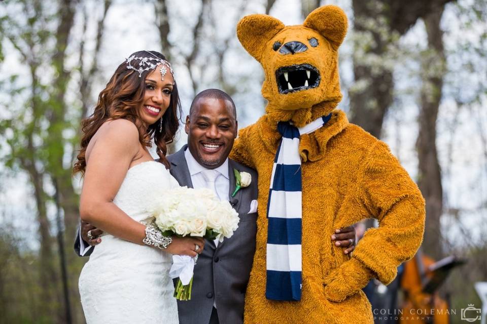 Newlyweds and a mascot