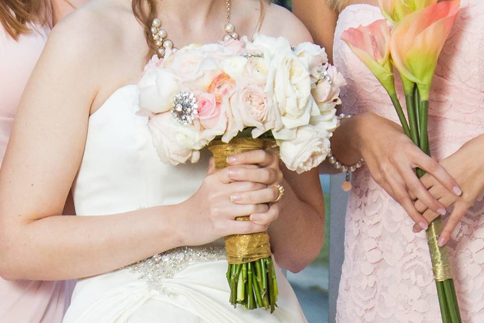 Cascade bouquet in purples.