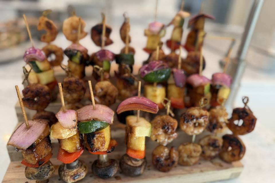 Shrimp & veg skewers
