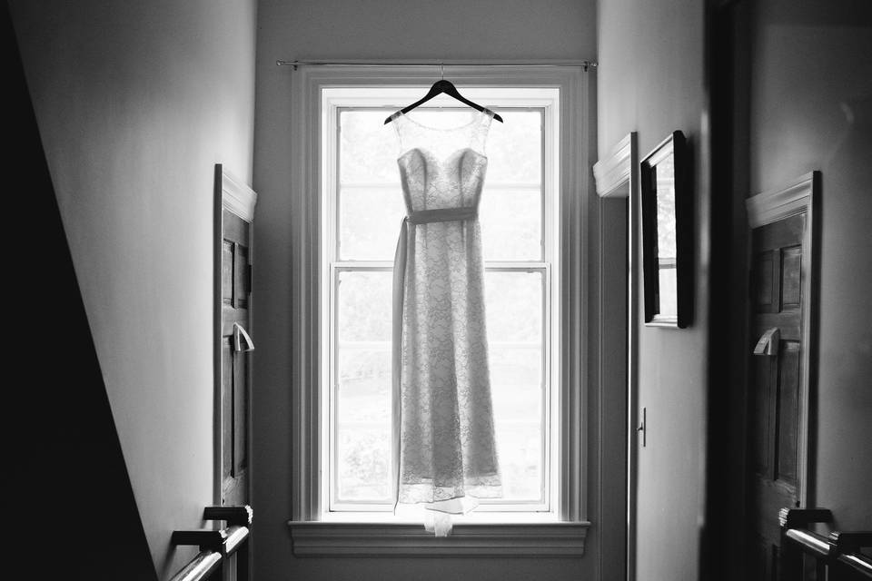 Beautiful bridal gown in the dressing room