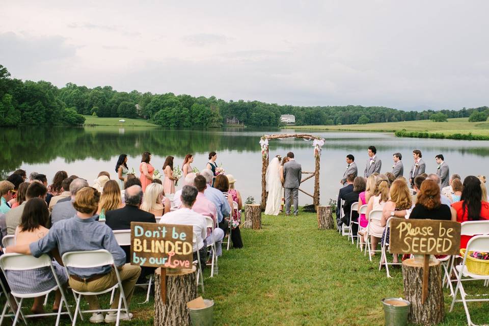 Exchanging vows in a serene romantic setting