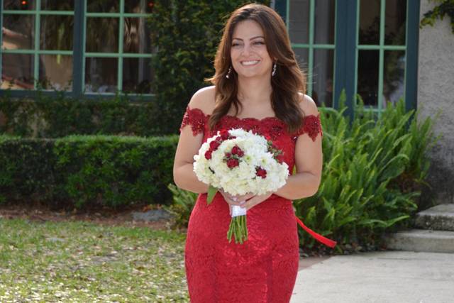 Bridesmaid w/ floral bouquet