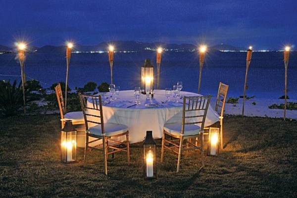 Table setup with lantern centerpiece