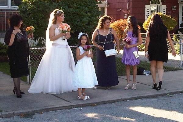 Bride, junior bridesmad and in-laws