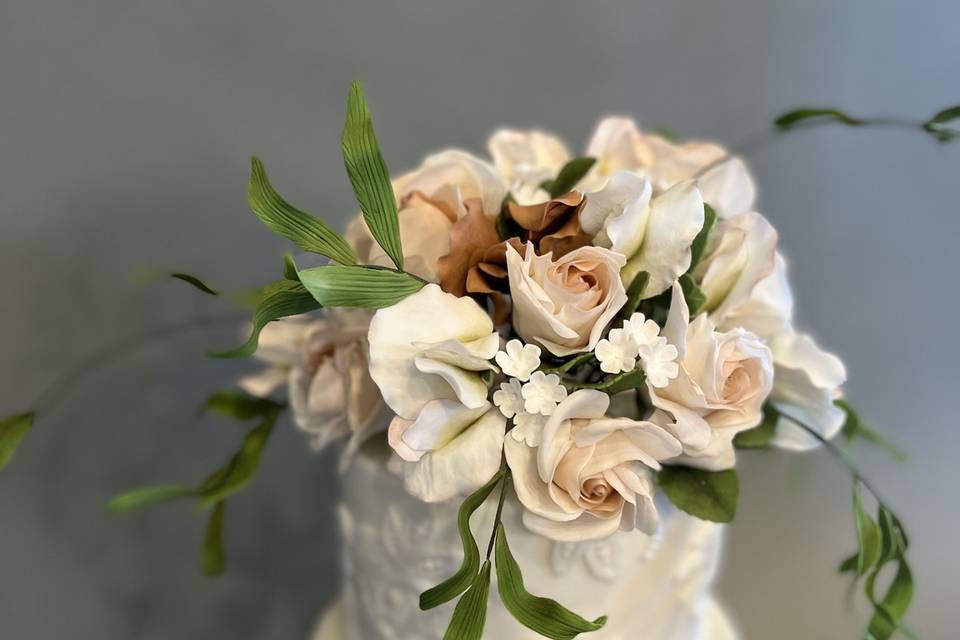 White cake with floral decor