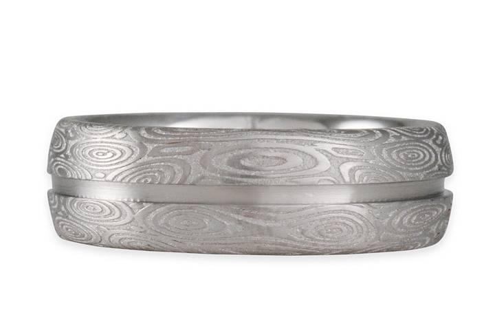 Chris Ploof Damascus Steel Wedding Band with Storm's Eye Pattern