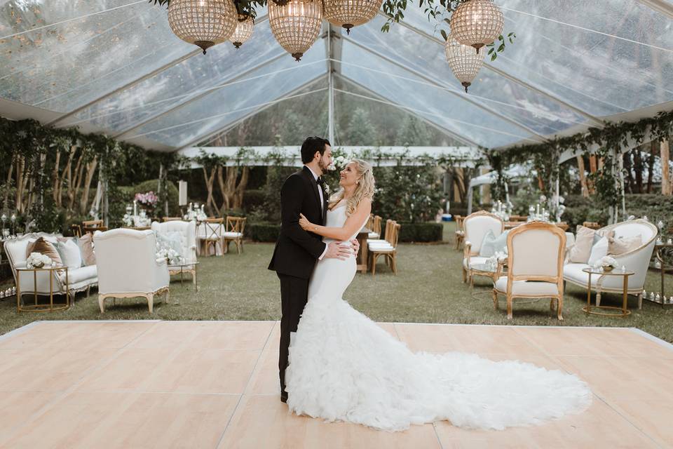 Newlyweds in Clear top tent