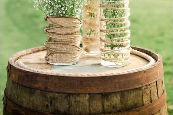 Twine, mason jars, and candles holders