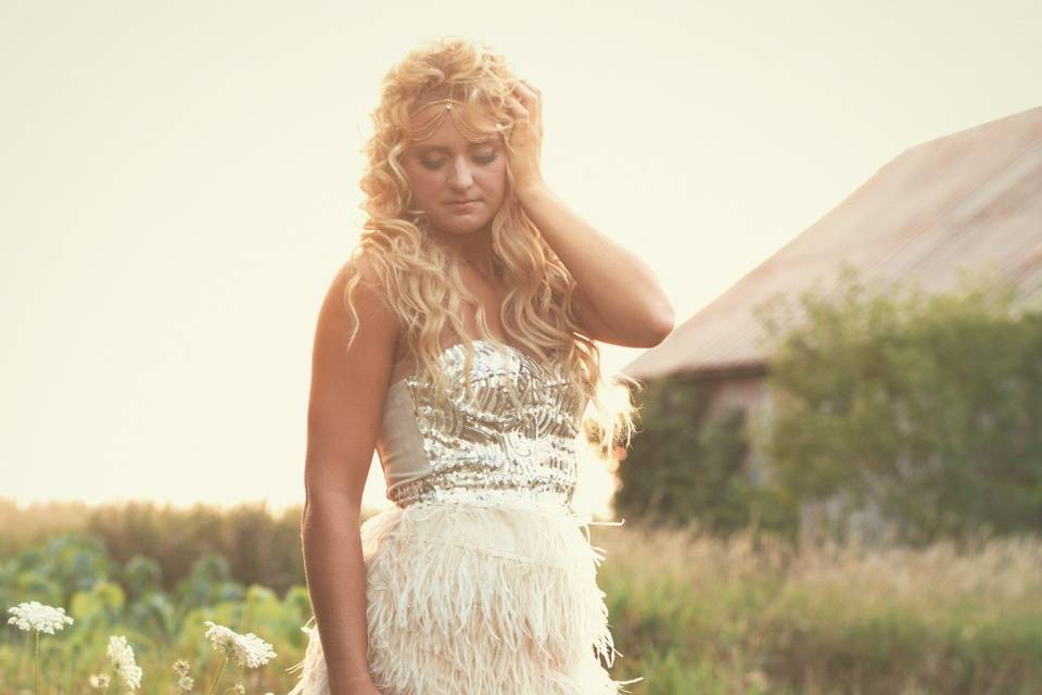 Bride in a short white dress