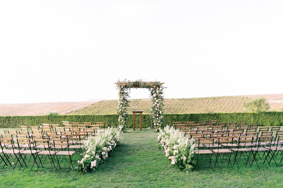 Garden bistro chairs and Chuppah