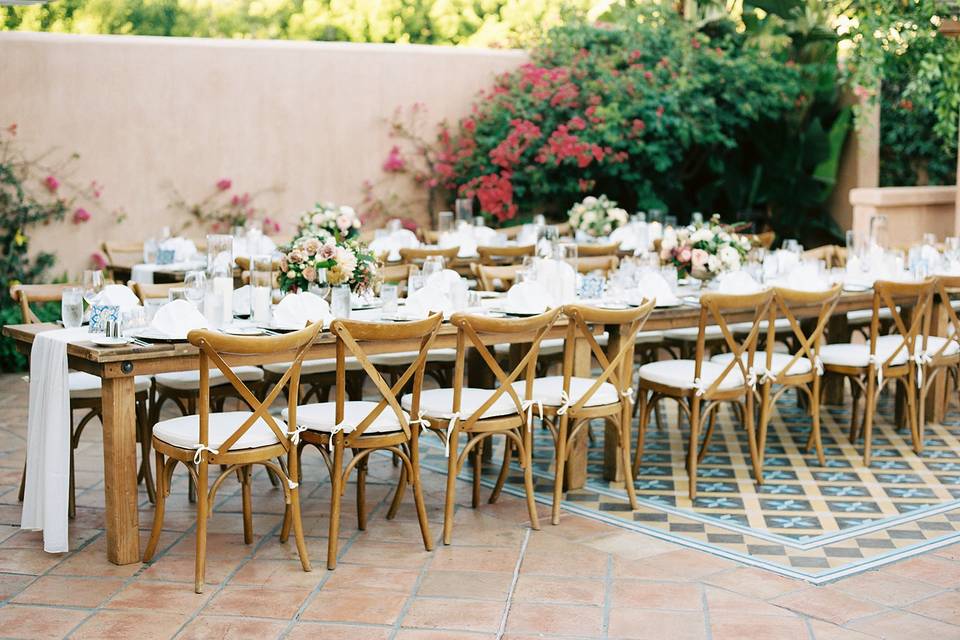 Honey brown tables and chairs