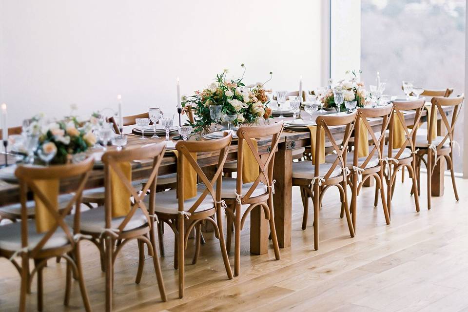 Honey brown farm tables