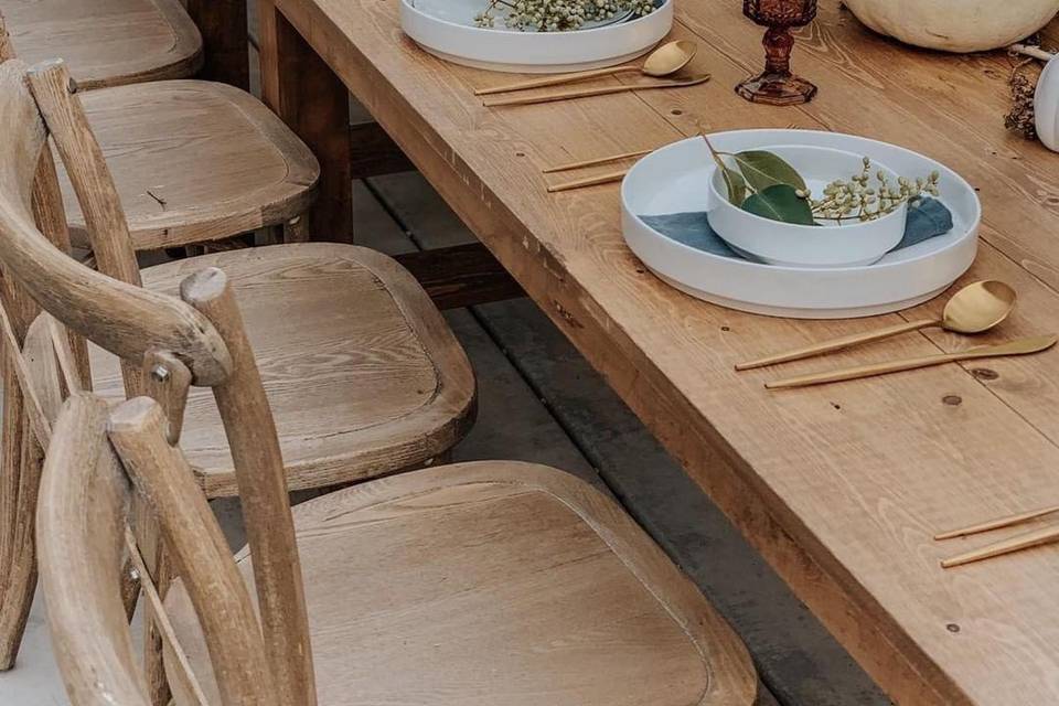 Farmhouse tables, cross back