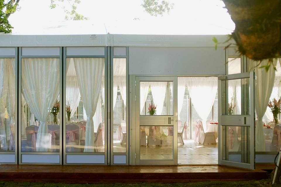 Modern outdoor wedding ceremony hall with full accessories