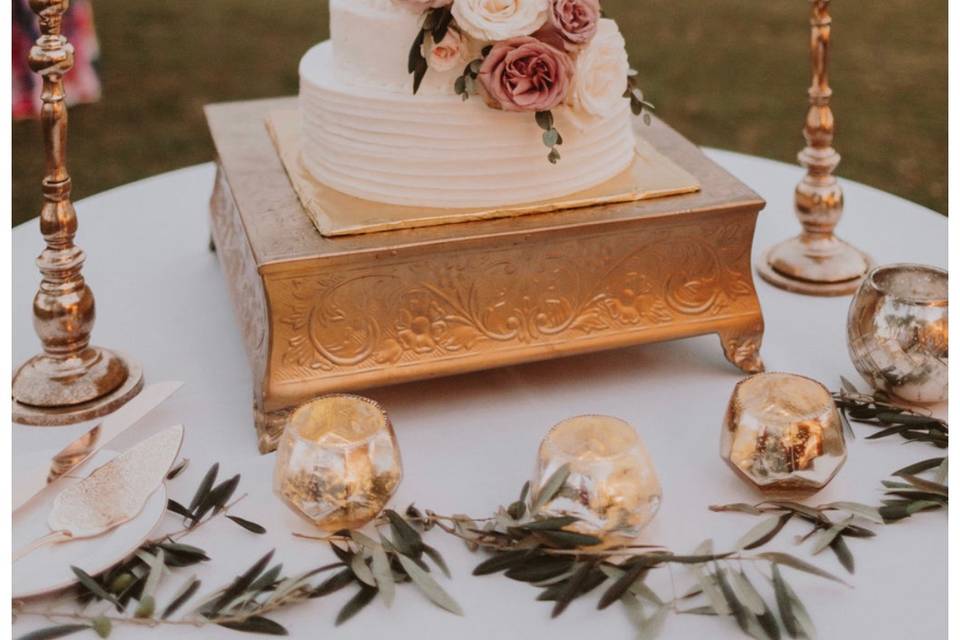 Gold Cake Stand + Candles