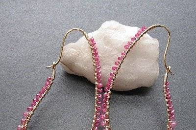Hammered drops wrapped with ruby (choice of red or pink), about 2-3/4